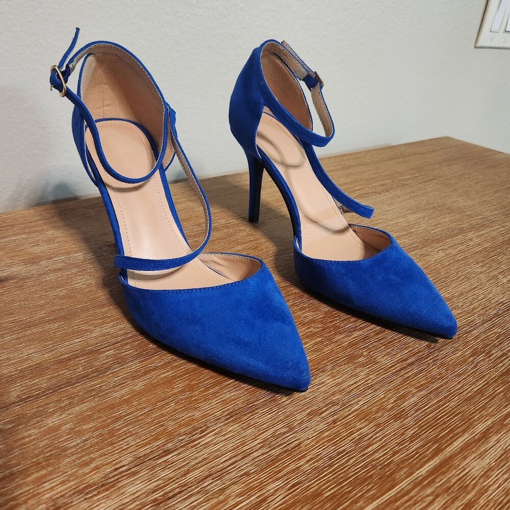Closed Toe Strappy Pointed High Heel Suede Pumps- SIZE 10